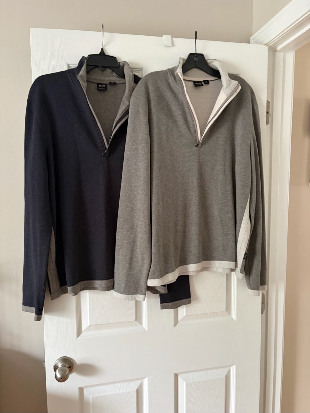 2 Boss Men’s Half-Zip Pullover Duo - Navy & Gray and Gray and white
